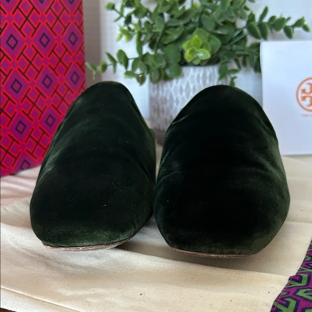 Tory Burch Carlotta Slide Velvet Dark Green Mules